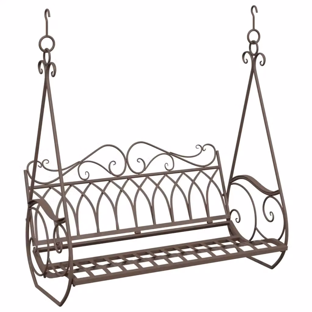 Panchina a dondolo moderna vidaXL in metallo marrone antico per giardino e terrazzo L/P/H: 112 x 60 x 126,5 cm – 2