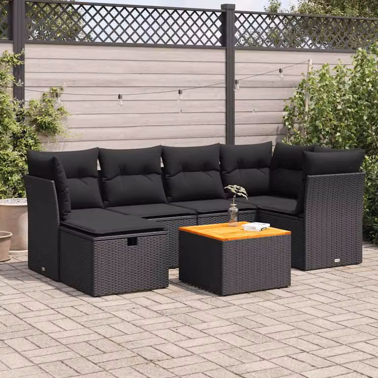 Maison Exclusive - Set da giardino 7 pezzi con cuscini in polyrattan nero