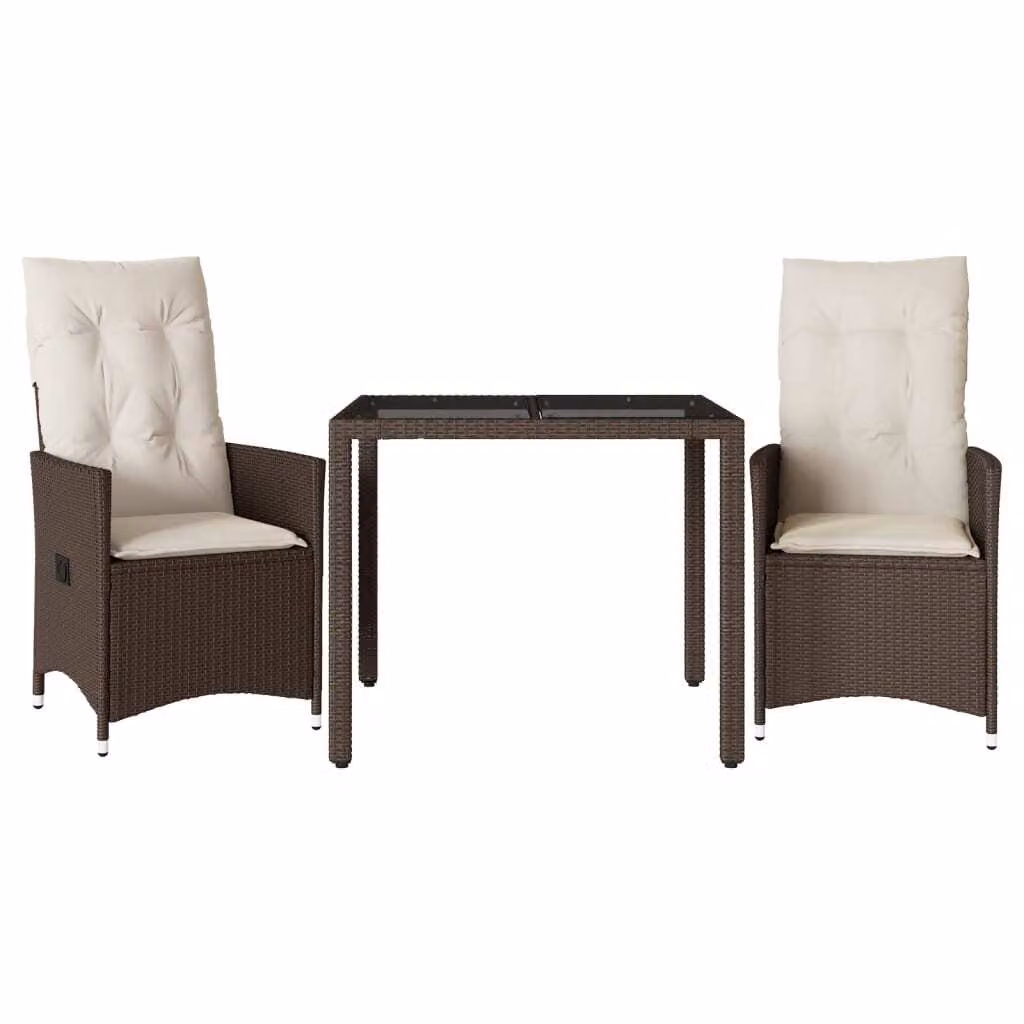 Set Bistrò 3 pz con Cuscini Marrone in Polyrattan