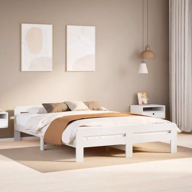 Letto senza Materasso-Struttura Letto Bianco 140x190 cm Legno Massello di Pino 817746