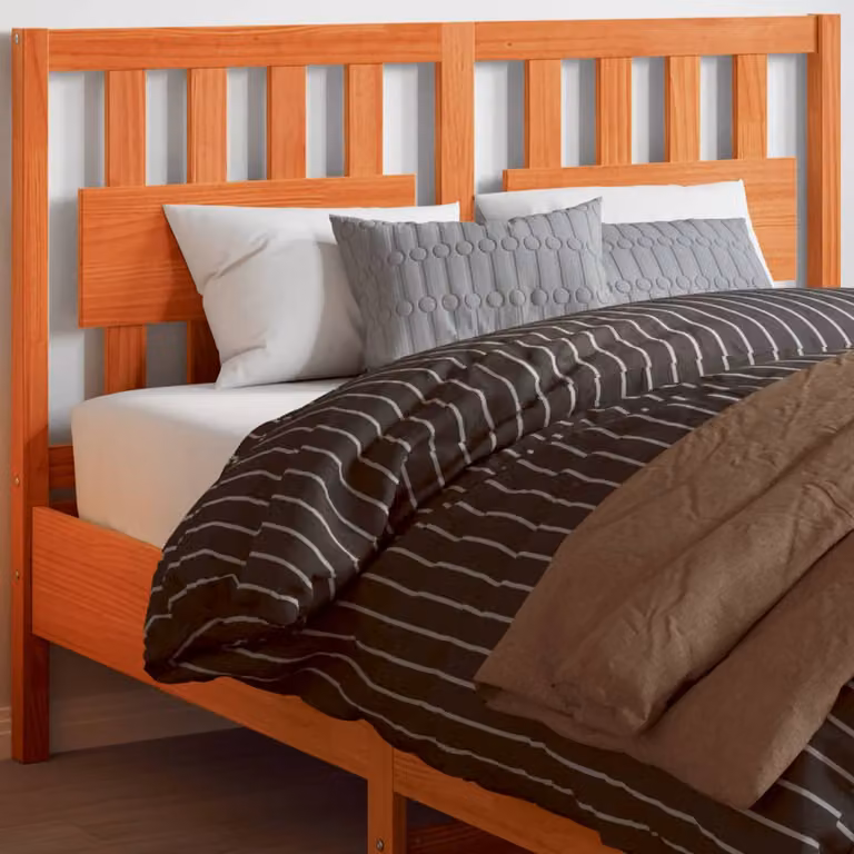 Testiera per letto vidaXL in legno massello di pino color marrone cera con stile rustico, L: 140,5 cm, H: 100,5 cm, P: 8,5 cm