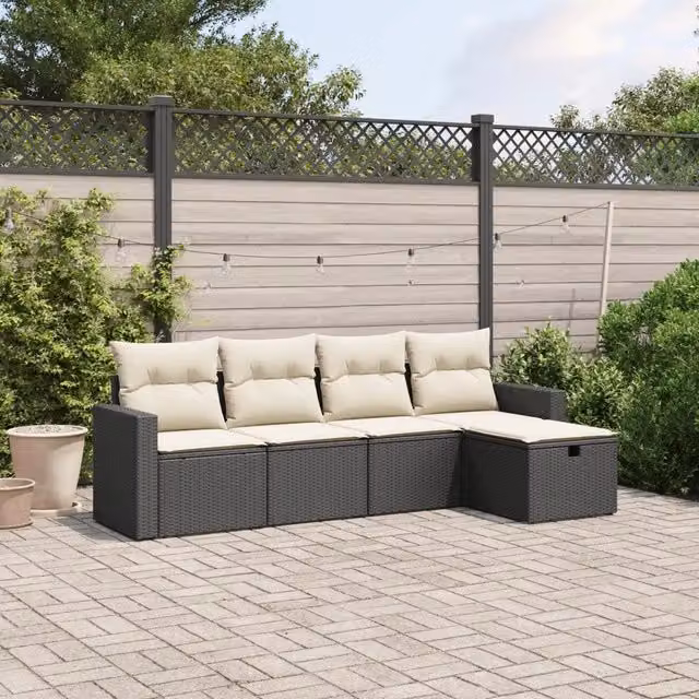 Set Divani da Giardino 5 pz con Cuscini in Polyrattan Nero 3263462