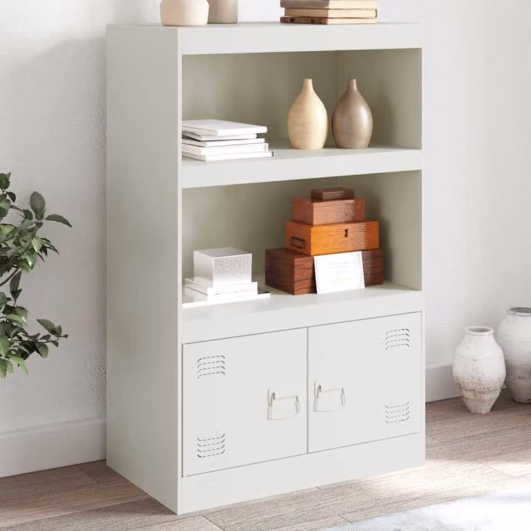Credenza moderna vidaXL in metallo bianco opaco L: 67 cm, P: 39 cm, H: 107 cm