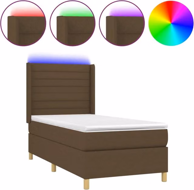 Letto singolo moderno in tessuto marrone scuro con illuminazione LED e porta USB, L/P/H: 90 x 190 x 33 cm