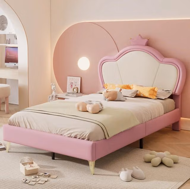 Letto singolo imbottito per bambini rosa e bianco 90x200 cm
