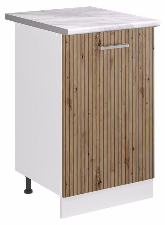 Mobiletto base cucina Vicco R-Line Rovere artigianale/Bianco 50 cm piano di lavoro Marmo, Model 70074