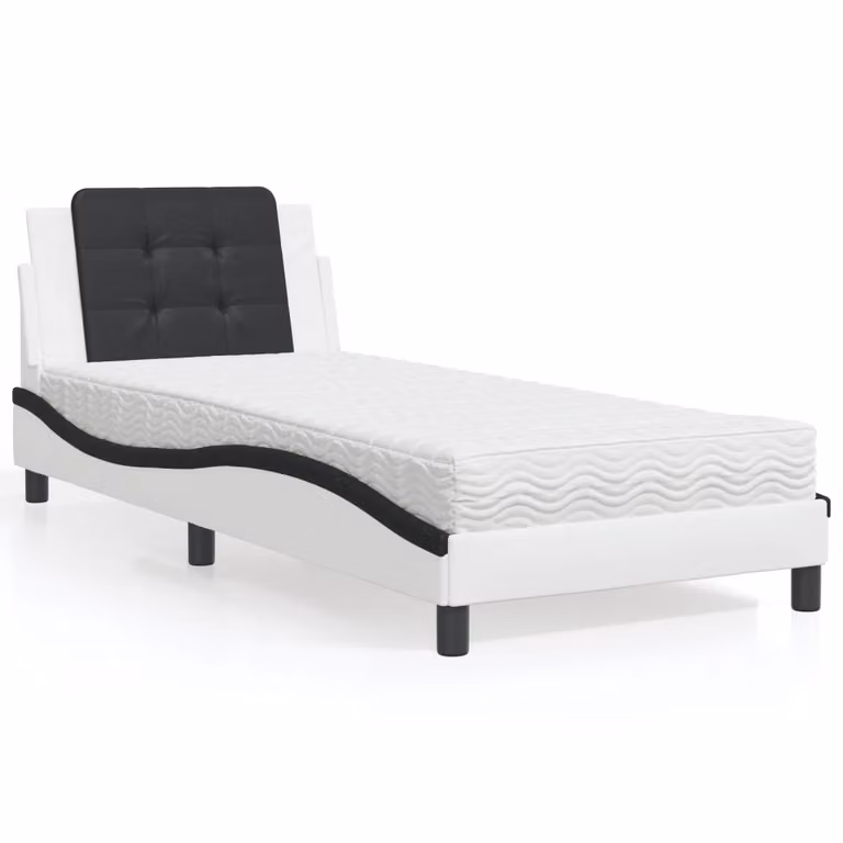 Letto con Materasso vidaXL Zadar Bianco e Nero in Similpelle, L/P/H: 90 x 190 cm