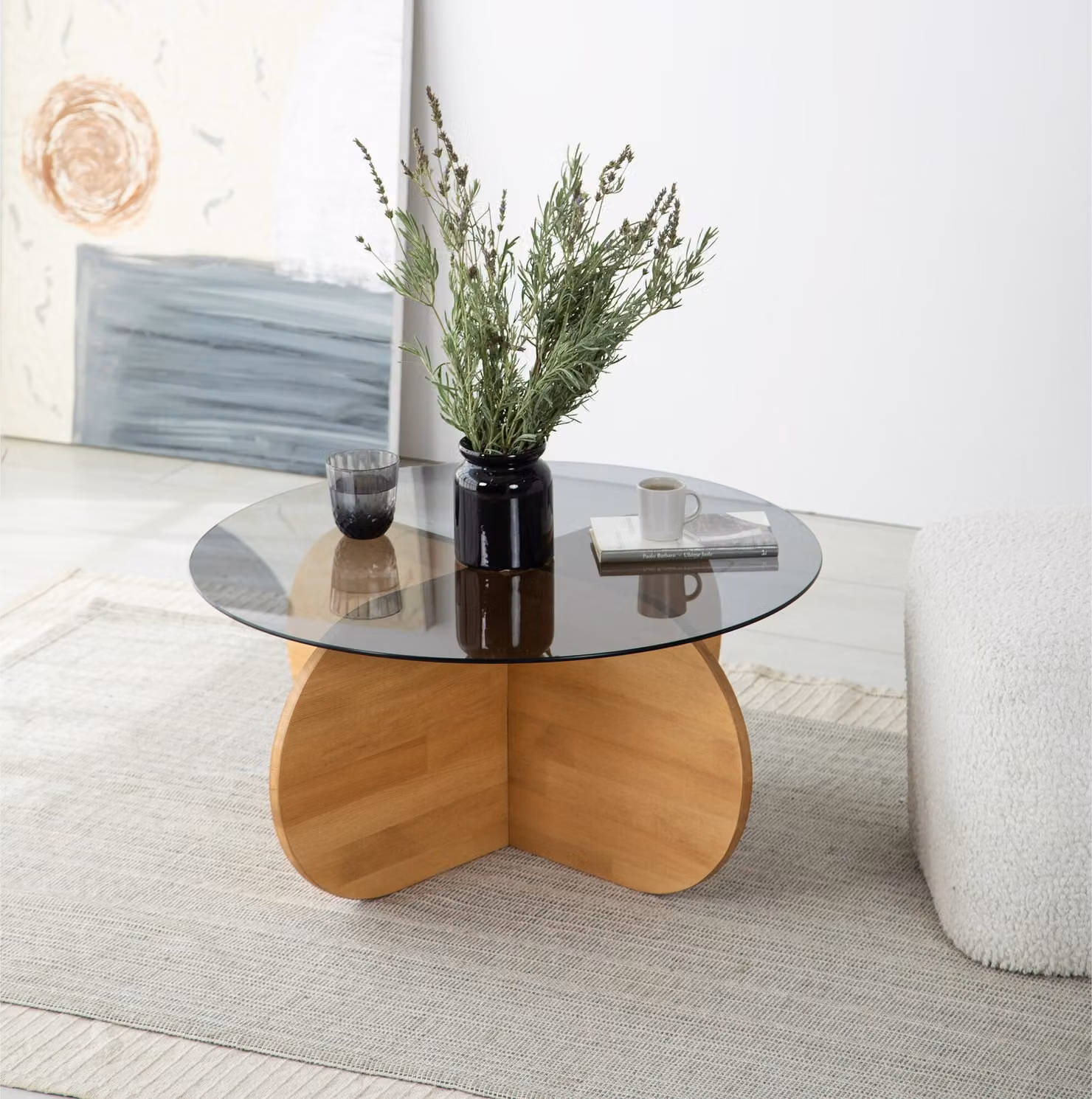 Skye Decor, Bubble Wood - Fume, Rovere, tavolino, vetro temperato al 100 %, rovere, 75 x 75 x 35 cm