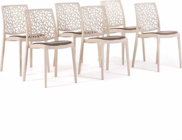Set di 6 sedie in polipropilene con rinforzo in fibra di vetro e seduta imbottita in velluto - sedie robuste, eleganti e confortevoli, impilabili e resistenti, ideali per cucine,da pranzo, bar e ristoranti - design moderno - ANNA SOFT - crema/tortora