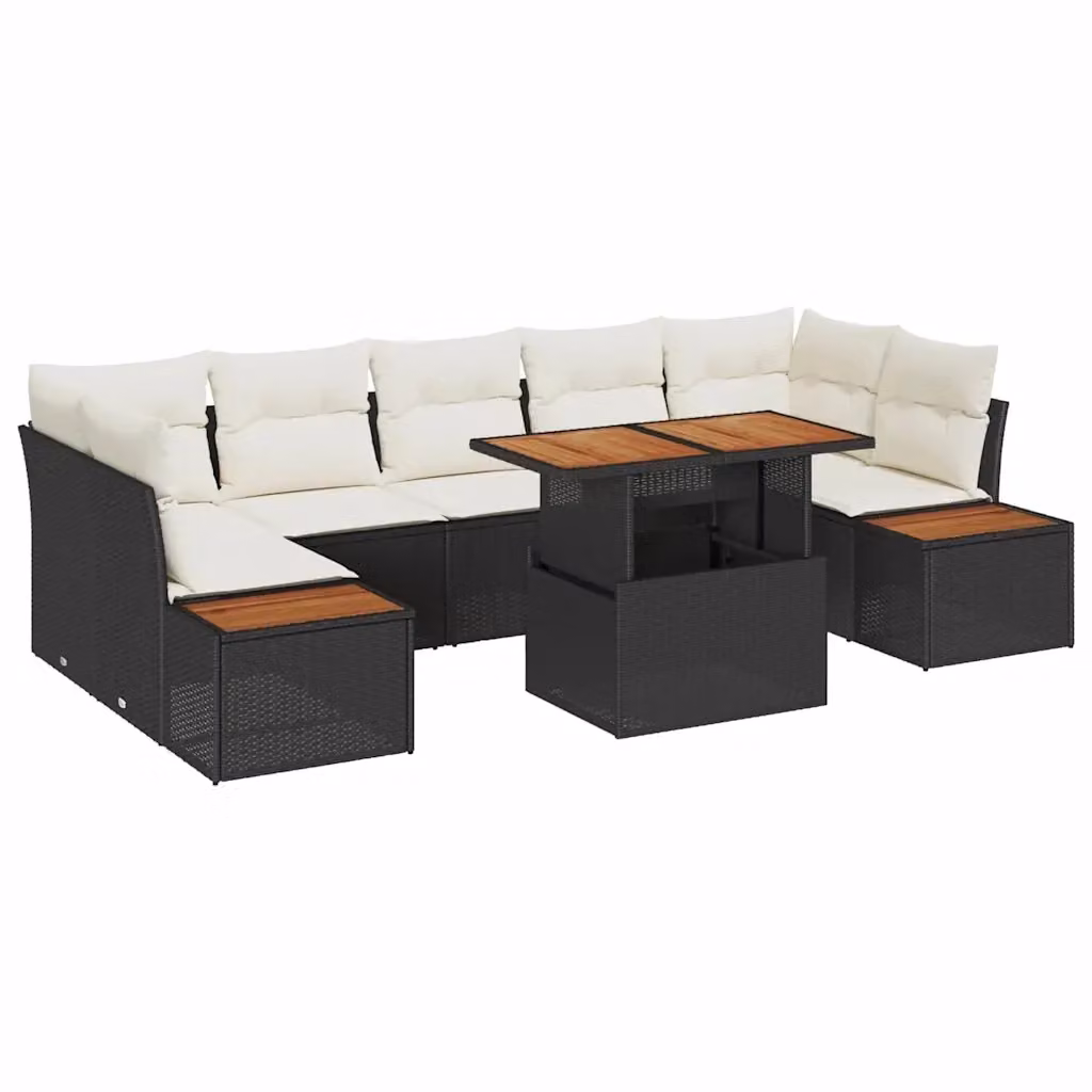 Set Divano da Giardino vidaXL 8 Pezzi in Polyrattan Nero con Cuscini e Tavolino da Esterno a Forma di U – 2