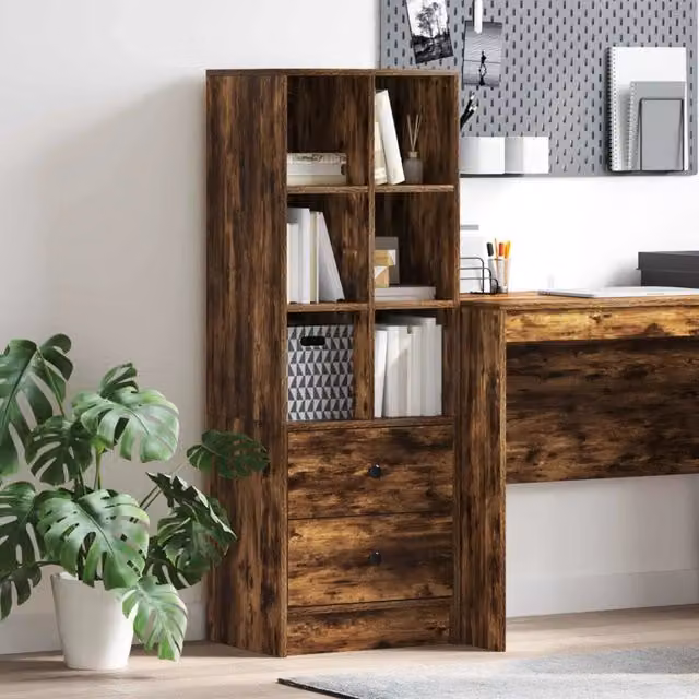 Credenza moderna vidaXL in legno color rovere fumé con cassetto, L 45,5 cm x P 34 cm x H 127 cm