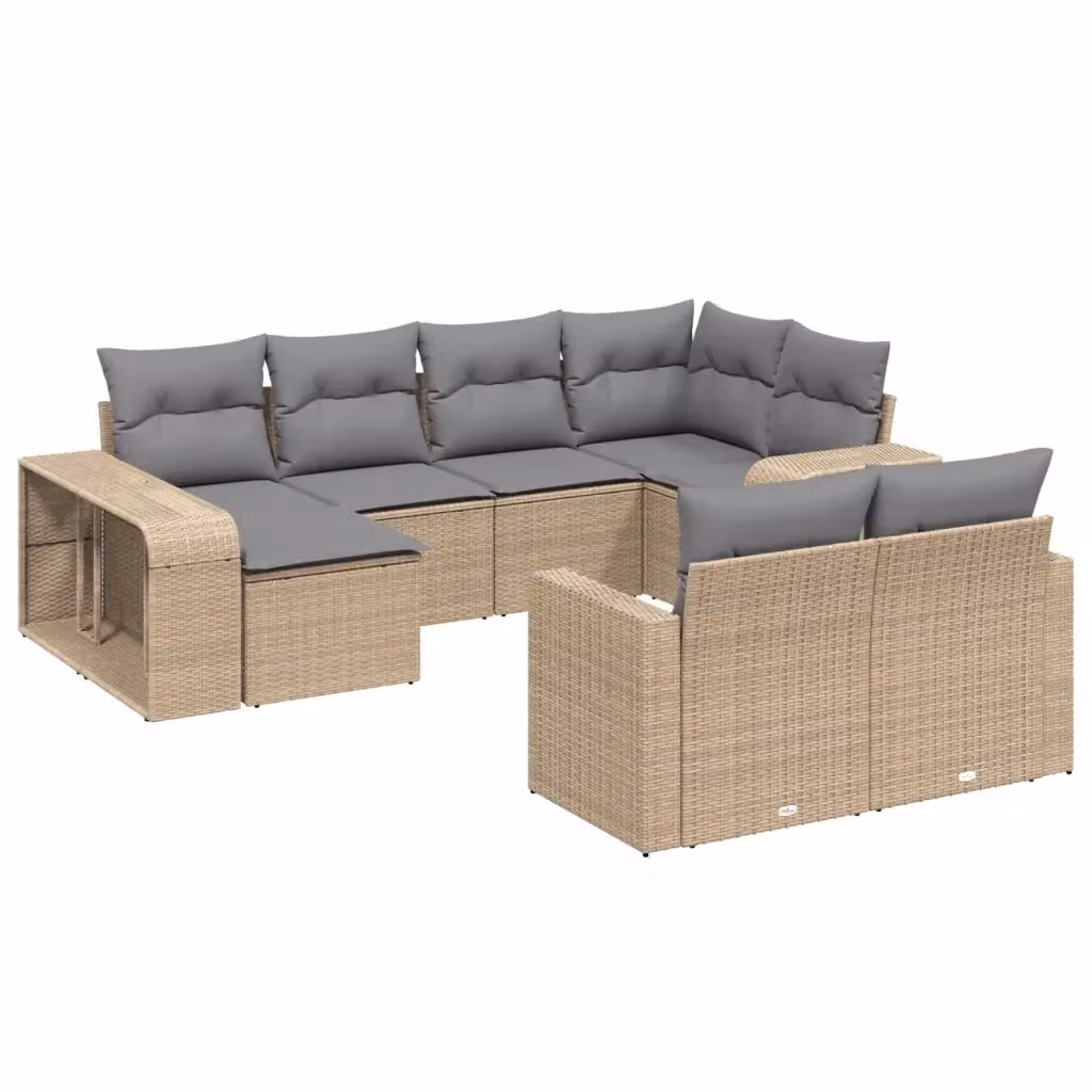 vidaXL Set Divano da Giardino 10 pz in Polyrattan con Cuscini Beige e Struttura in Metallo – 2