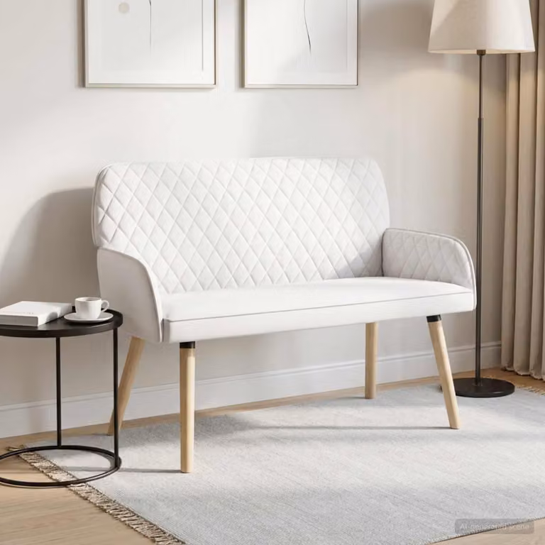 vidaXL Divano a 2 Posti Moderno in Tessuto Bianco con Gambe in Legno e Metallo L: 115 cm, P: 86 cm, H: 58 cm