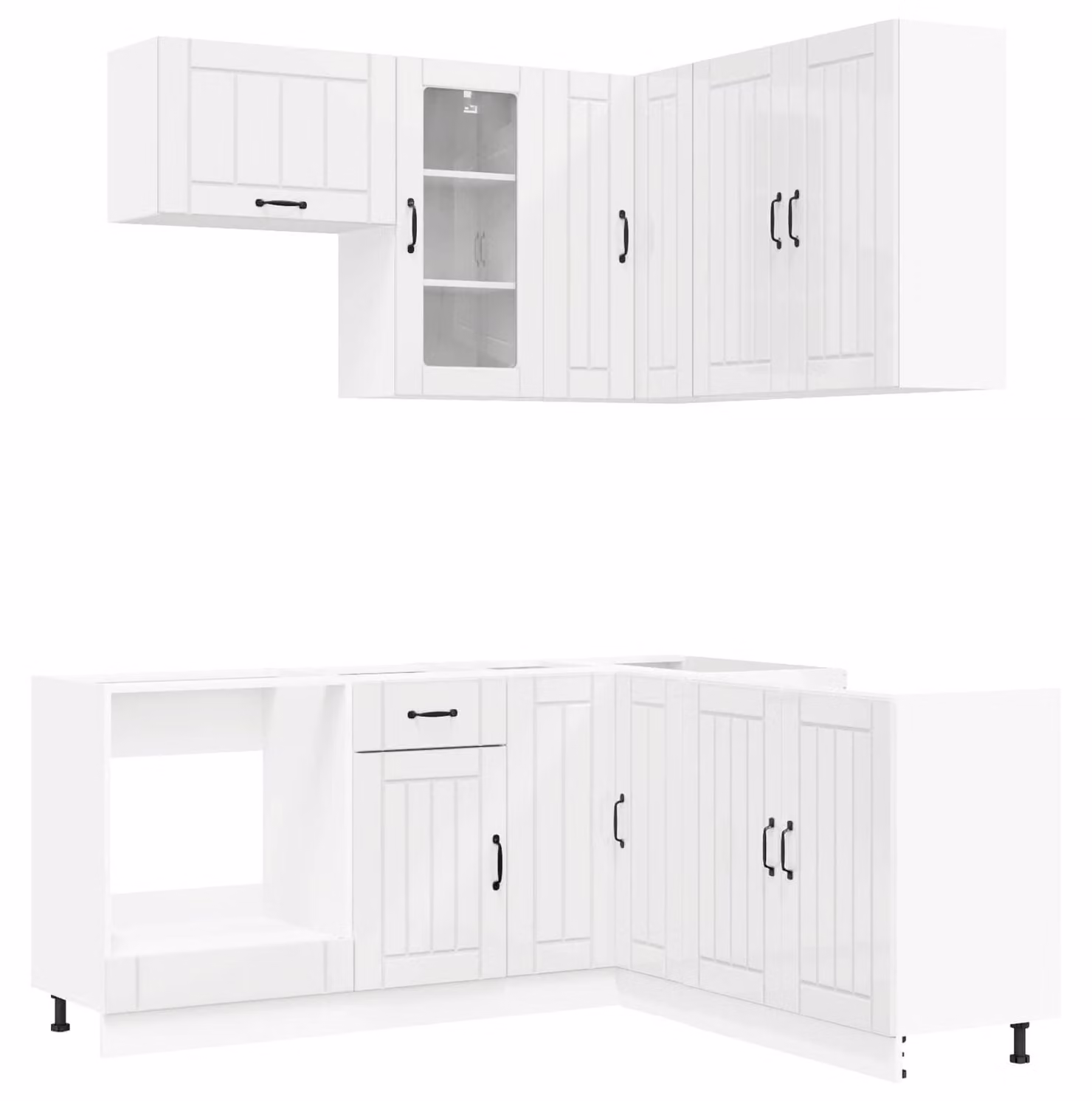 Set cucina LUCCA, 8 pezzi, in legno impiallacciato bianco lucido