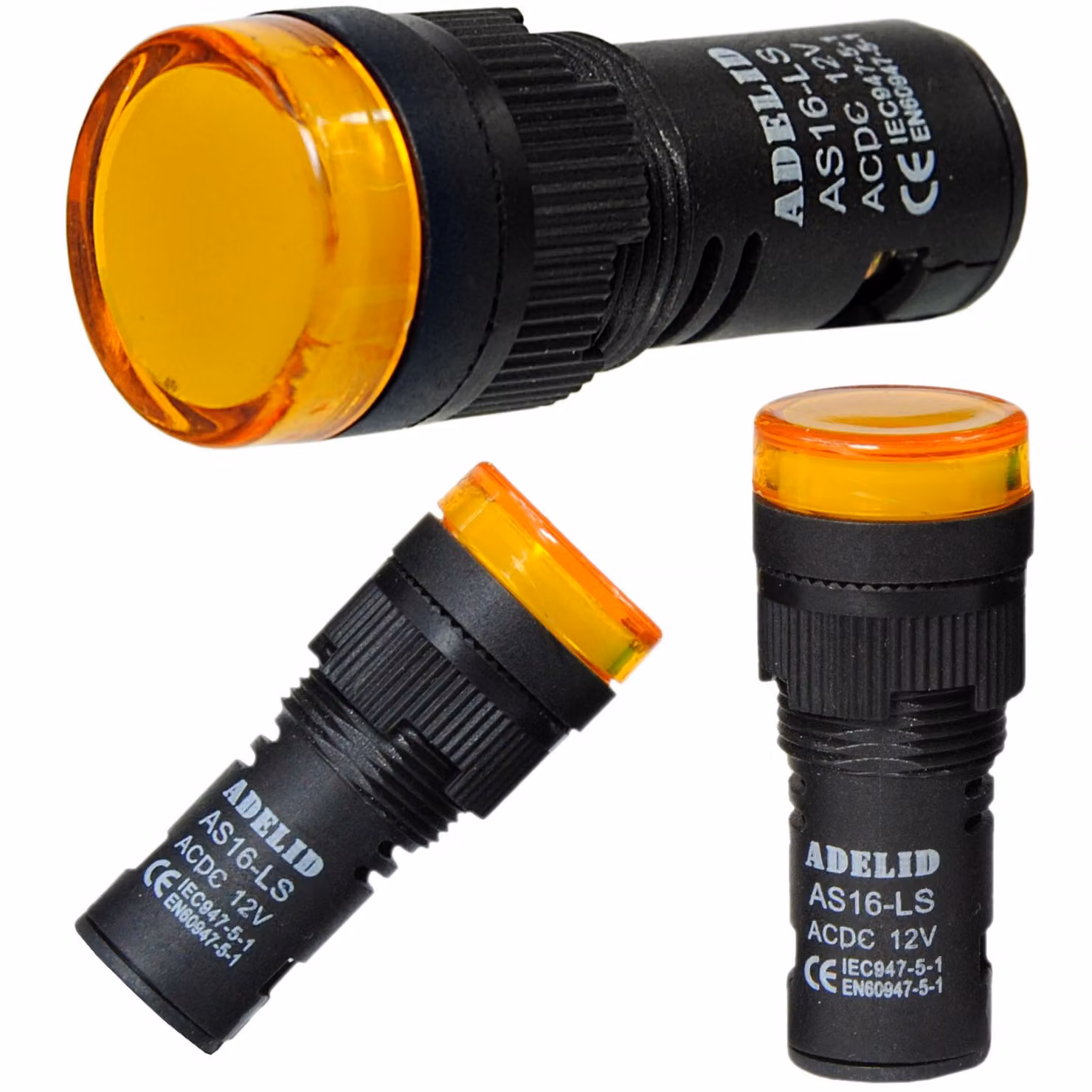 Segnalatore luminoso a LED, spia di controllo, 24V, diametro 16mm, giallo