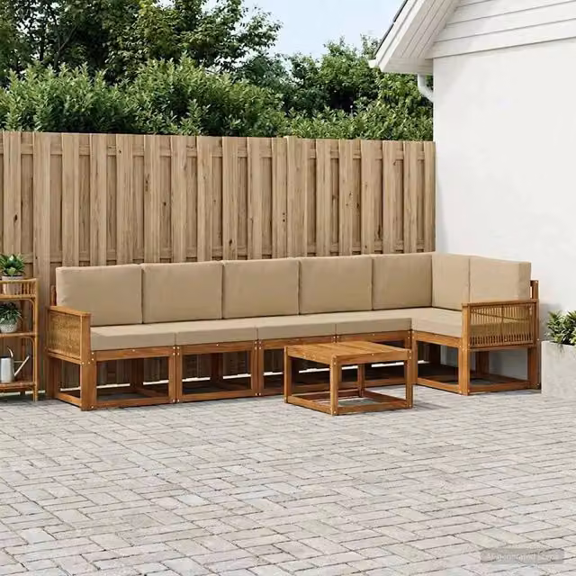 Set di divani da esterno 7 pz Naturale e Beige Poliestere 3385279