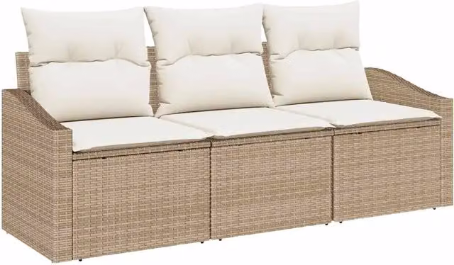Set Divano da Giardino 3 pz | Set Salotto da Giardino Beige e Bianco polyrattan