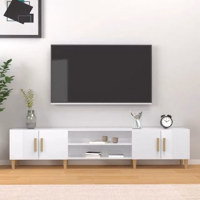 Mobile Porta TV Moderno vidaXL Bianco Lucido L: 180 cm, P: 31,5 cm, H: 40 cm – 1