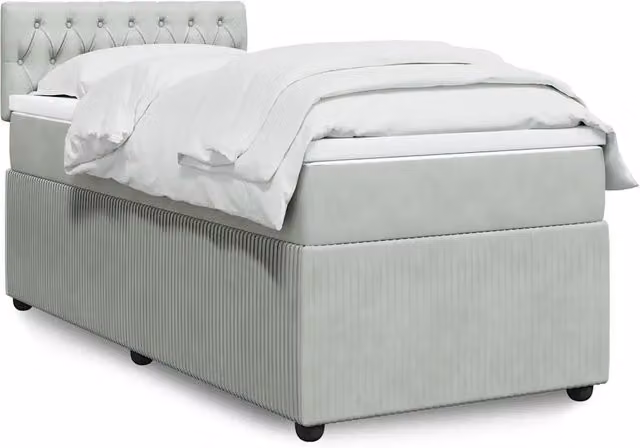 Letto a molle con materasso ibrido vidaXL in velluto grigio e bianco L/P/H: 90 x 200 x 100,5 cm