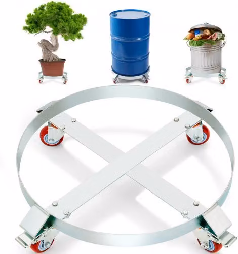 Carrello Base Rotondo VEVOR in Acciaio Zincato Argento per Trasporto Fusti e Bombole con Capacità Massima 454 kg
