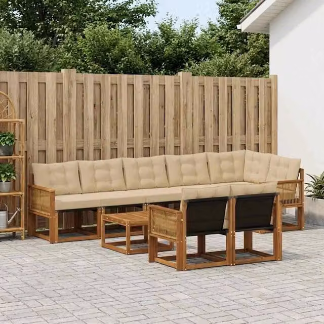Set di divani da esterno 9 pz Naturale e Beige 3382053