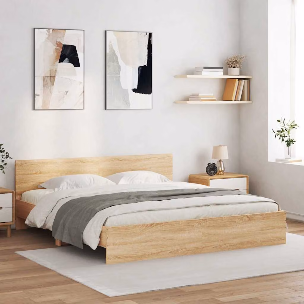vidaXL Giroletto con Testiera, Illuminazione LED e Porta USB, Rovere Sonoma, L 180 x P 200 cm