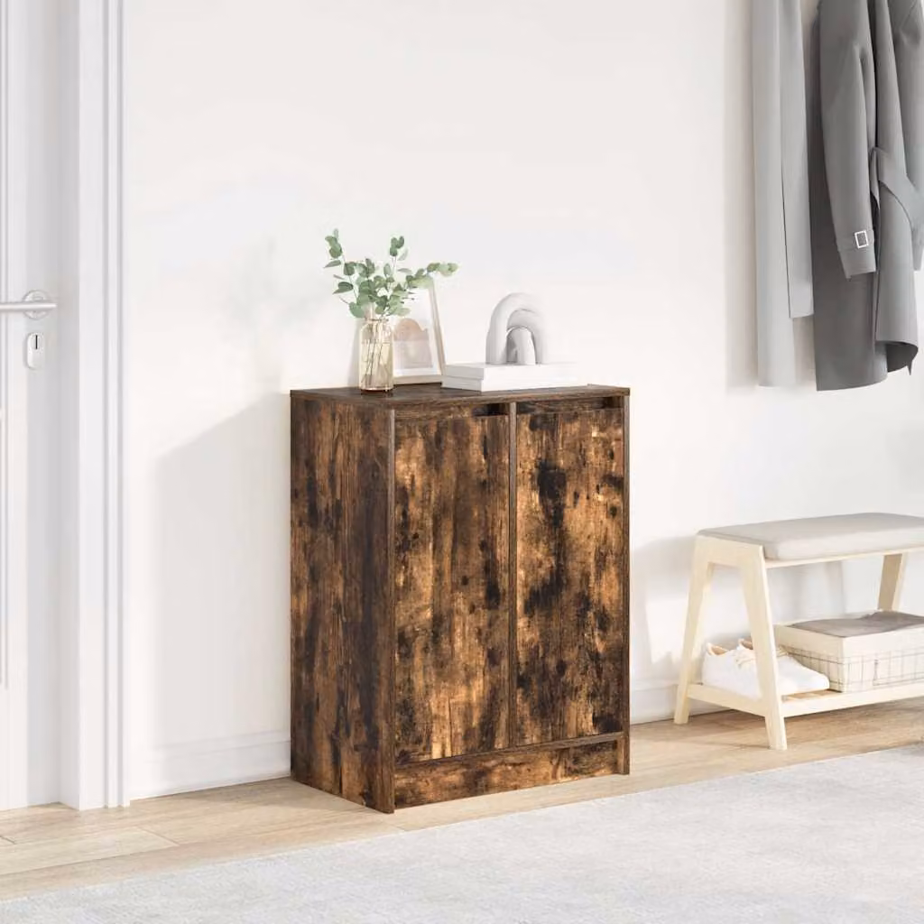 Scarpiera moderna vidaXL in legno rovere color marrone con ante a battente, L: 57 cm, P: 34 cm, H: 76 cm