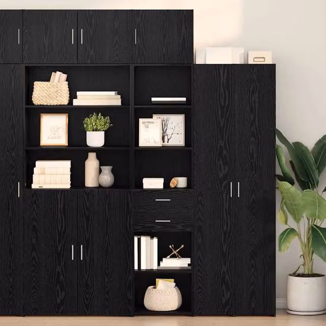 Credenza Buffet Moderna vidaXL in Legno Rovero e Nero per Cucina e Soggiorno L: 50 cm, P: 42,5 cm, H: 185 cm