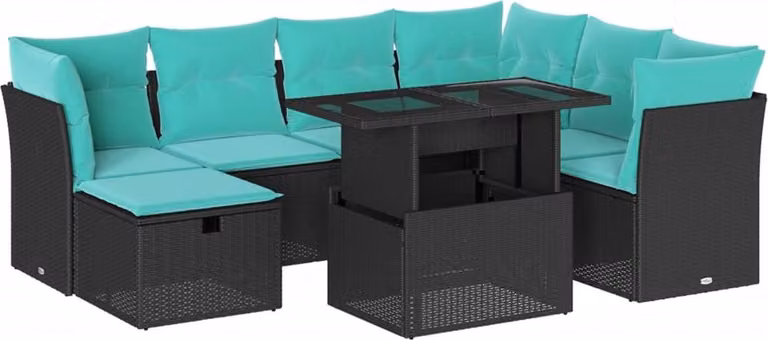 set di divani da giardino 8 pezzi con cuscini, polyrattan nero