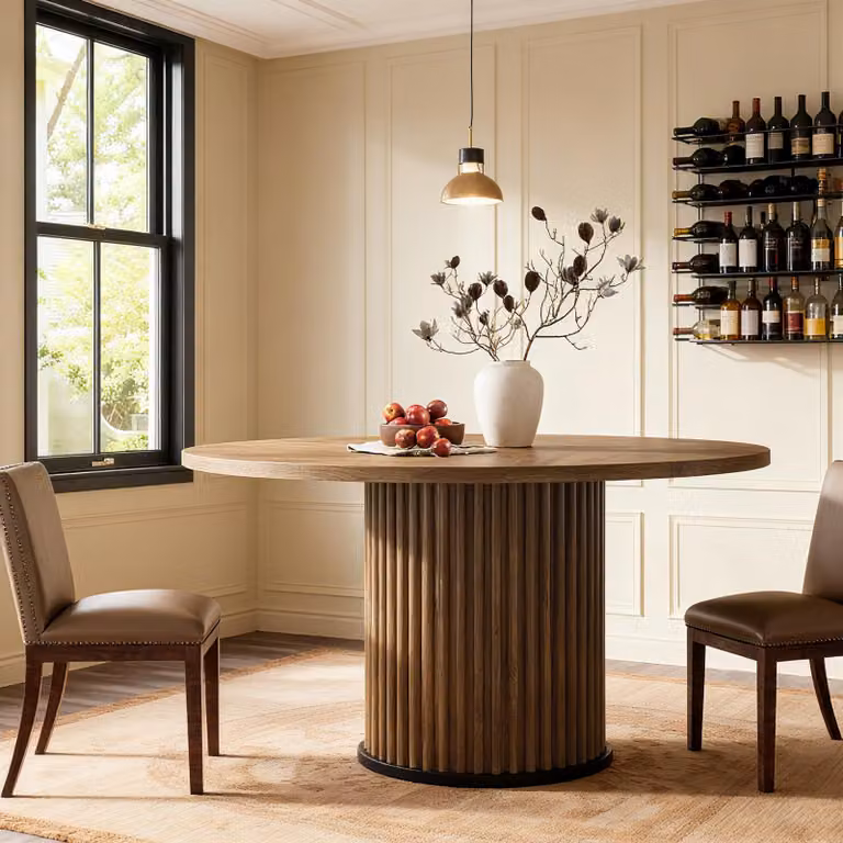Tavolo da pranzo rotondo Tribesigns per 4-6 persone, tavolo da cucina rotondo moderno da 120 cm con base rotonda scanalata, tavolo da pranzo country house in legno per sala da pranzo, cucina, marrone