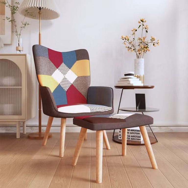 The Living Store Poltrona relax con poggiapiedi Tessuto patchwork