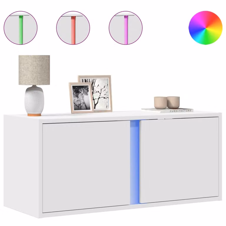 Mobile TV a Parete con Luci LED Bianco 80x31x35 cm