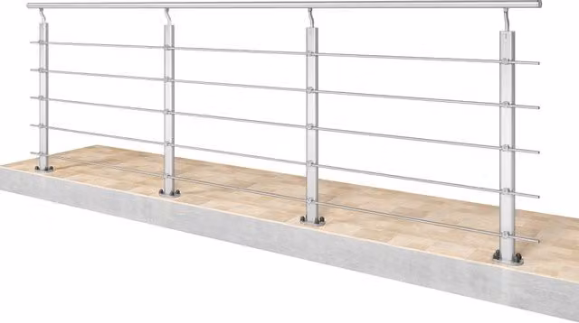Kit ringhiera in alluminio AICA con corrimano per scala, montaggio a pavimento per uso interno ed esterno, argento opaco, Lunghezza: 300,6 cm