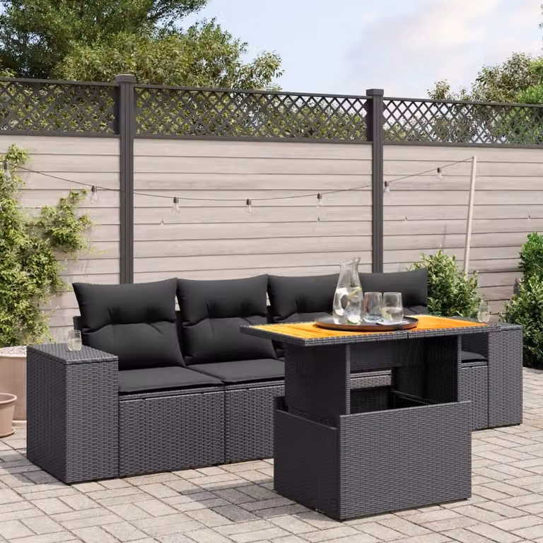 Maison Exclusive - Set Divani da Giardino 5 pz con Cuscini in Polyrattan Nero