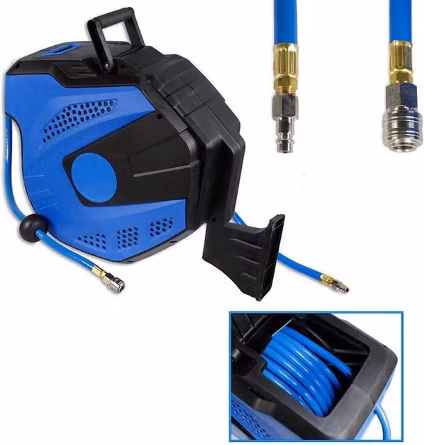 Avvolgitubo automatico ad aria compressa Trade Shop blu da 15 metri per compressore Zya03-q15 con montaggio a parete in plastica
