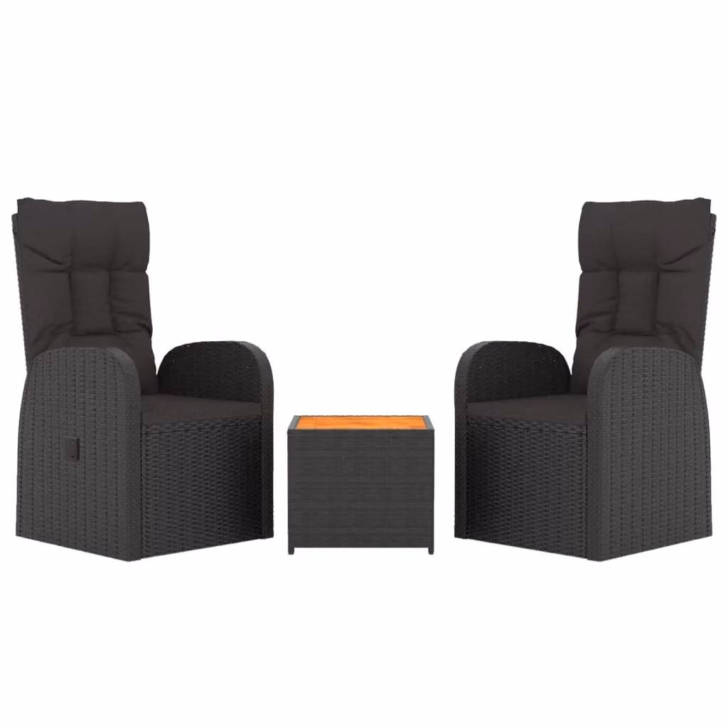 Set di mobili da giardino Outsunny composto da 3 pezzi in polyrattan nero e legno di acacia con design moderno – 2