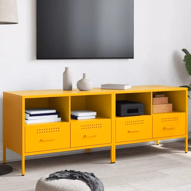 Mobili TV 2 pz-Set di 2 Credenza per TV Giallo Senape 68x39x50,5 cm in Acciaio 243299