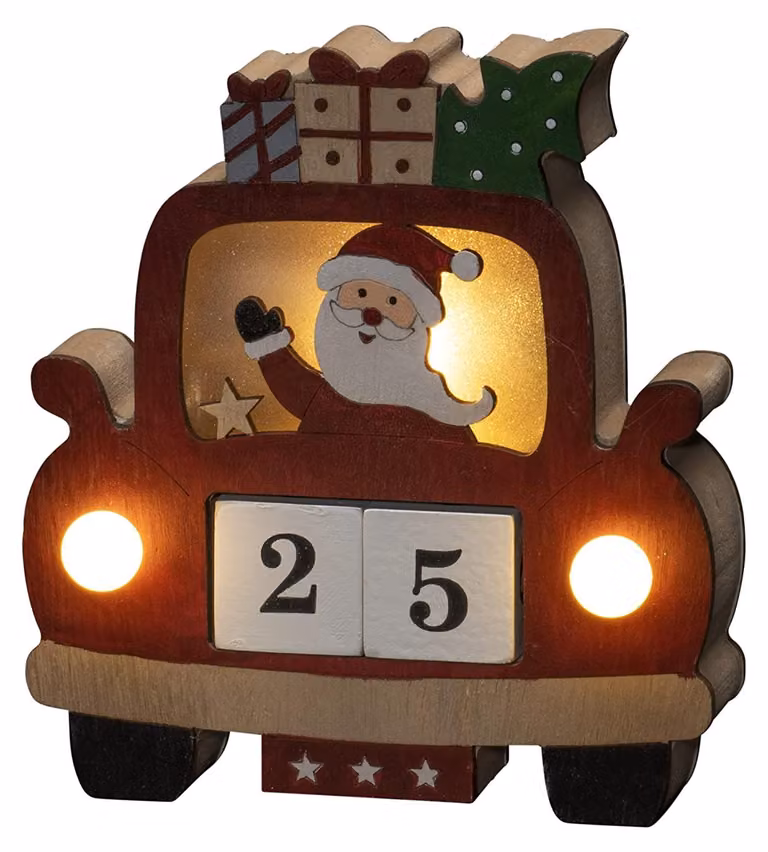 Decorazione natalizia a forma di Babbo Natale in legno con luci LED, colore rosso, 3 LED bianco caldo, con timer