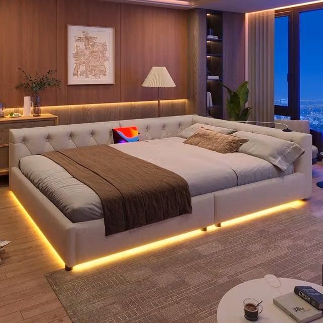 Divano letto daybed - Xylo - 140x200 cm LED USB testiera beige