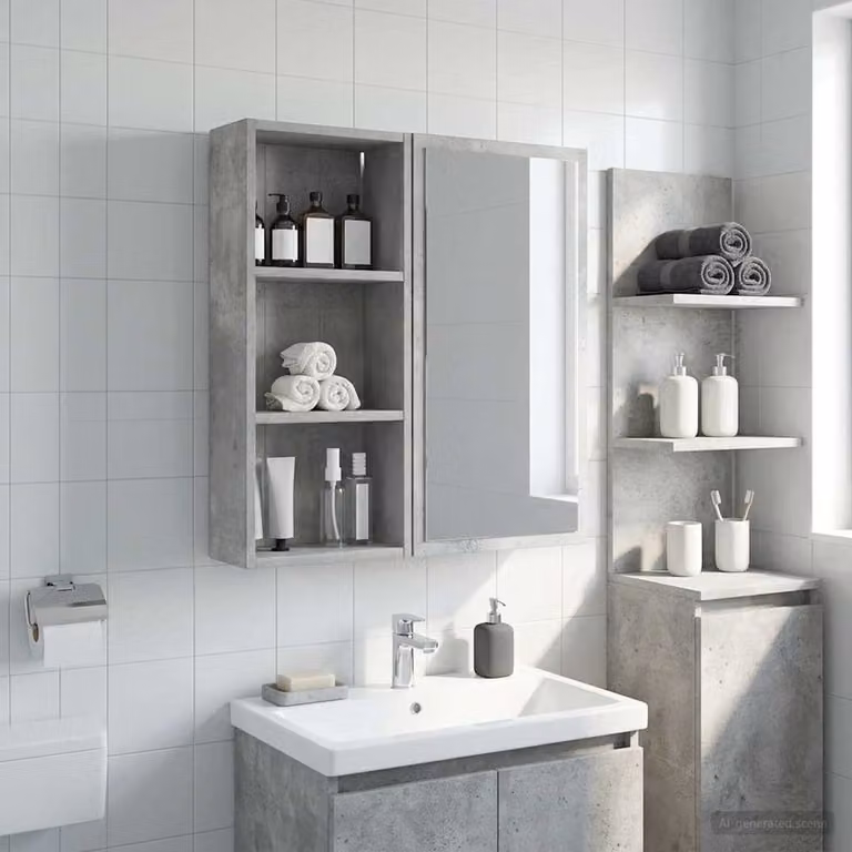 Armadio da bagno a muro vidaXL moderno in MDF Grigio, L: 30 cm, P: 14 cm, H: 70 cm