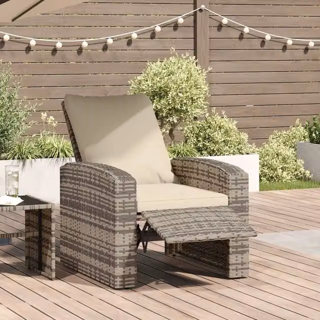 Poltrona Reclinabile Giardino Cuscini Marrone Chiaro Polyrattan 364103