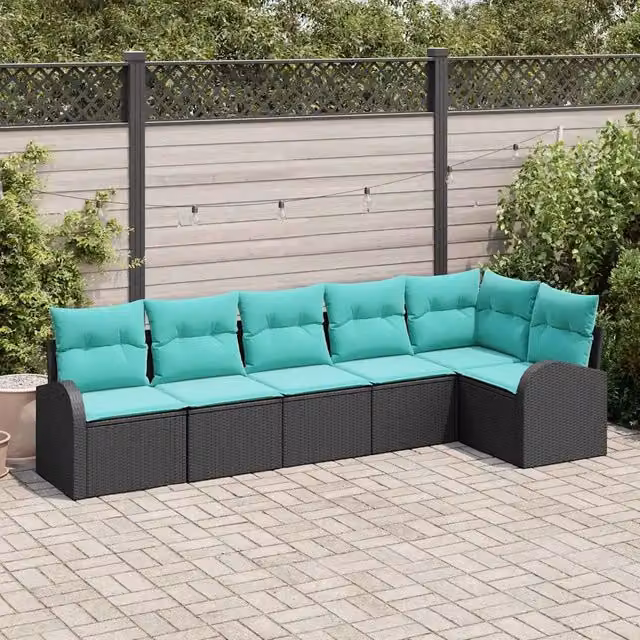 Set Divano da Giardino 6 pz Nero e Turchese polyrattan 3354735