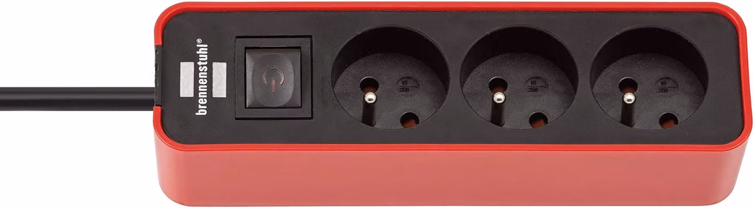 Brennenstuhl ECOLOR ciabatta a 3 prese, cavo da 1,5 m, rosso