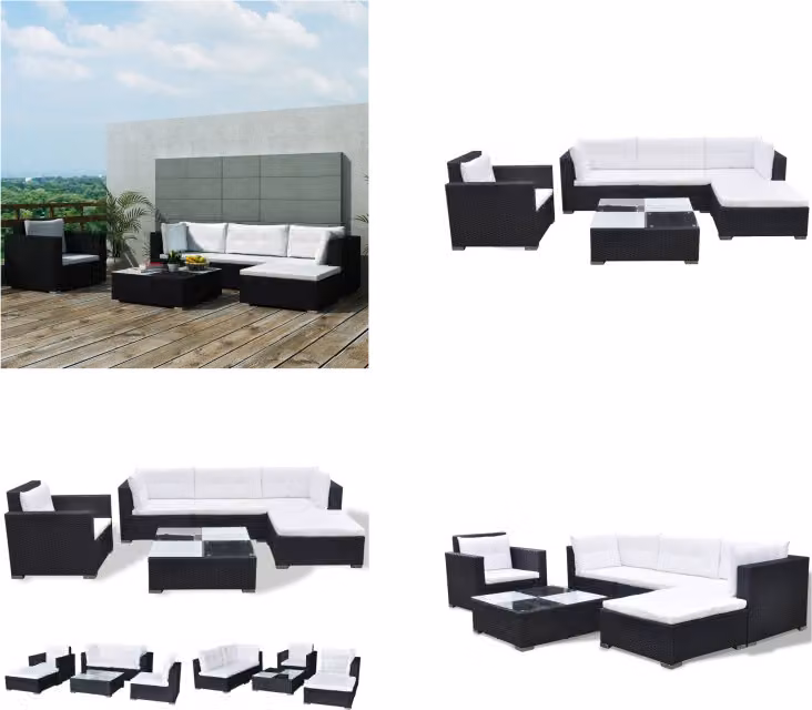 vidaXL set salotto da giardino 6 pezzi con cuscini in poly rattan nero - Divano da giardino - Divani da giardino - Set salotto da giardino - Set mobili da giardino