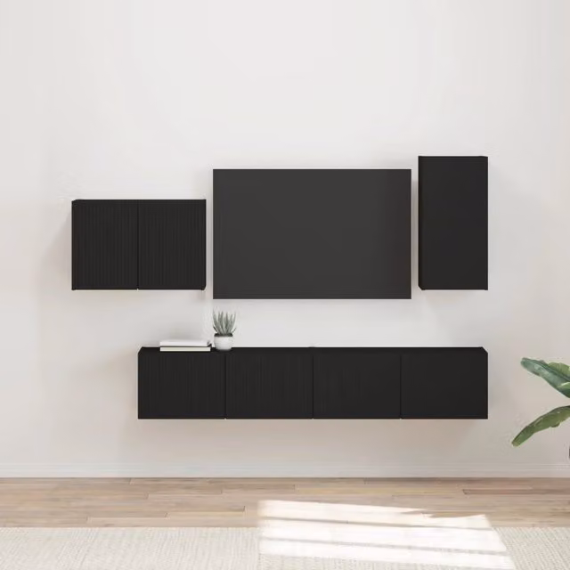 Set di 4 mobiletti da TV da parete vidaXL in MDF nero e legno con design minimalista per il tuo soggiorno – 1