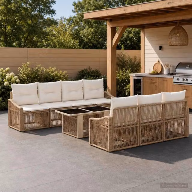Set Divano da Giardino 8 pz Beige e Bianco Crema polyrattan 3437214
