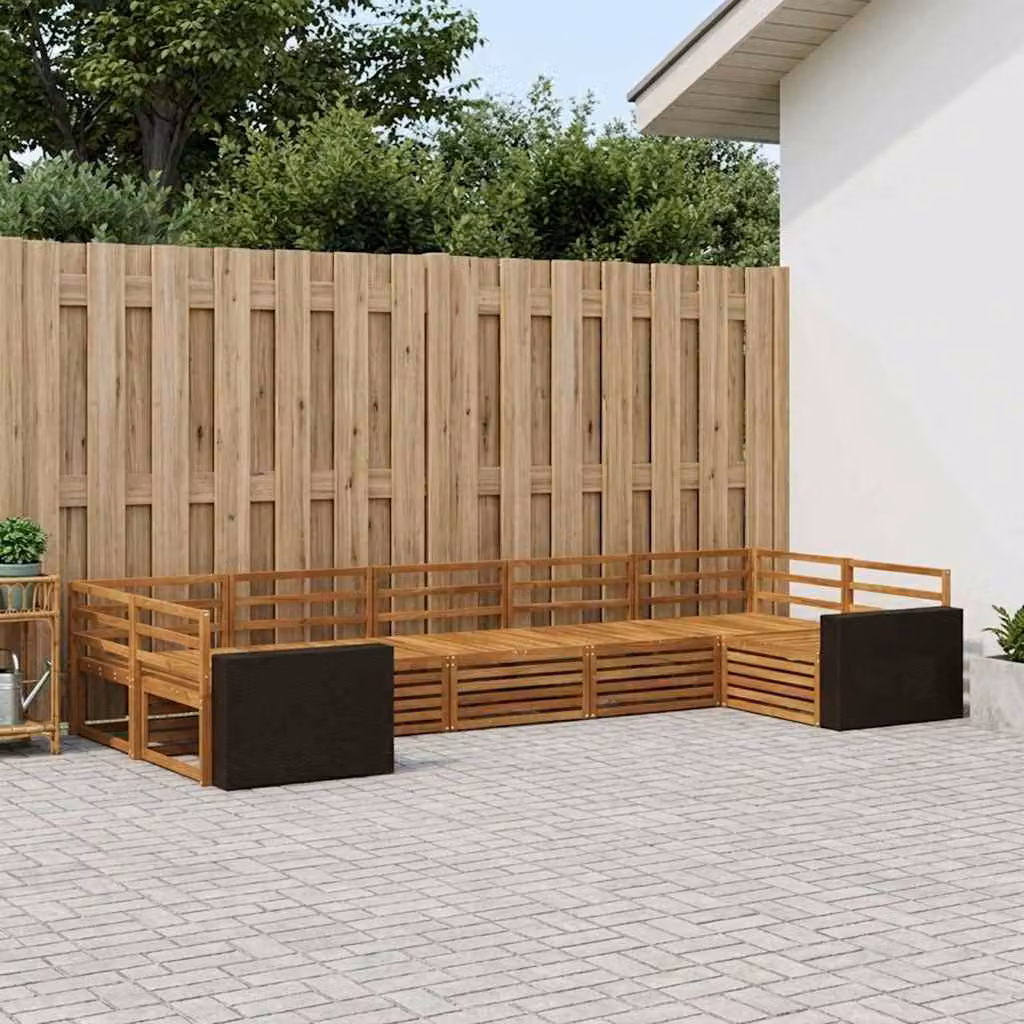 vidaXL Set di divani da esterno 7 pz in legno di acacia massello marrone con cuscini per giardino e terrazza
