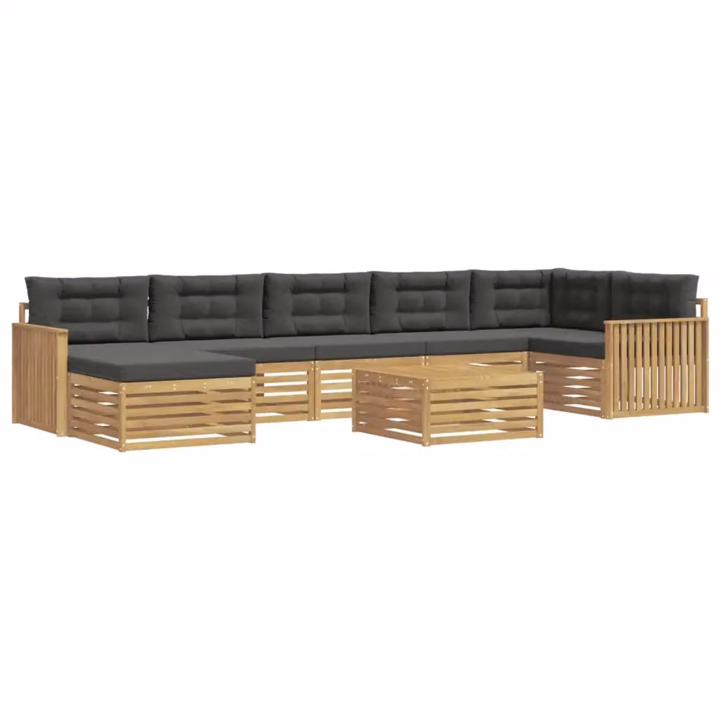 Set di divani da esterno vidaXL a forma di L composto da 8 pezzi in legno di acacia con cuscini inclusi, colori bianco, antracite e marrone – 2