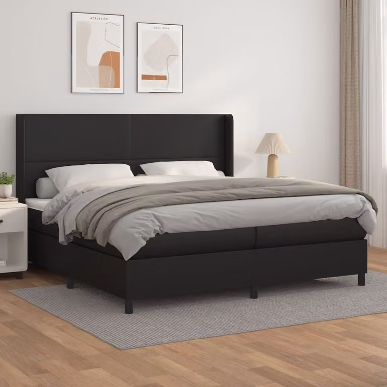 The Living Store Letto a molle con materasso nero 200x200 cm in Pelle finta