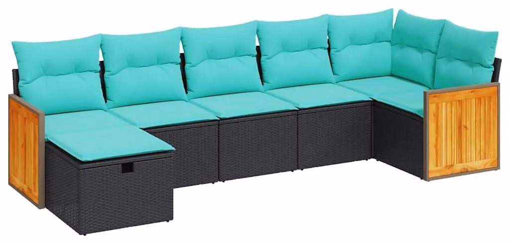 Set Divani da Giardino con Cuscini 7pz Nero Polyrattan